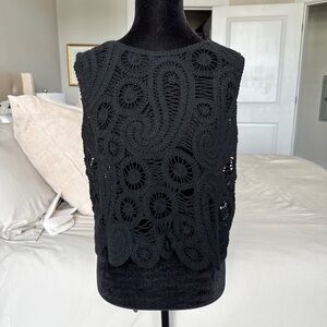 Ultra Pink NWT Black Paisley Patterned Crochet Tank Top